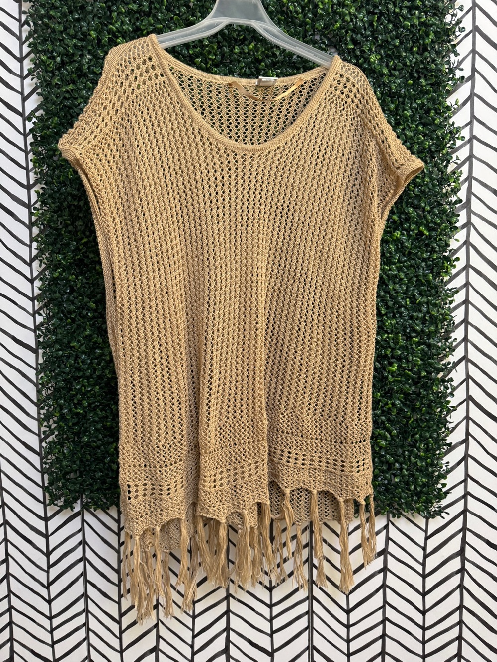 Sonoma Open-Knit Fringe Tunic Sweater coverup in Tan